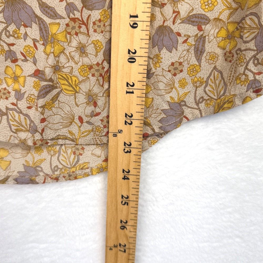 Free Assembly Womens Floral Ruffle V-Neck Blouse Yellow Purple Cotton Small - Picture 11 of 11